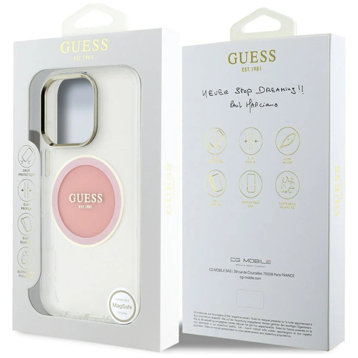 Калъф Guess IML Metal Colored Circle Classic Logo MagSafe за iPhone 16 Pro Max - розов