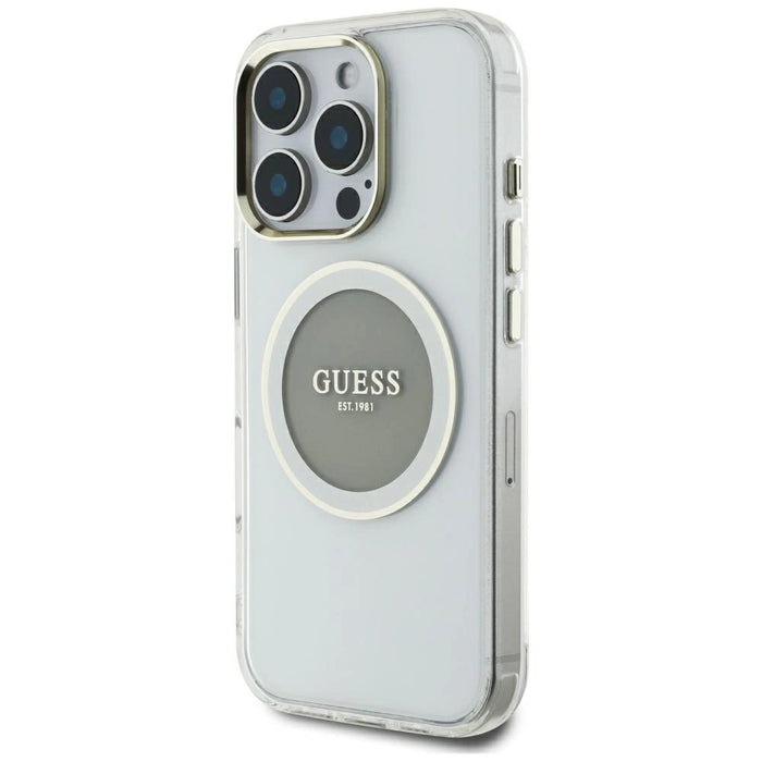 Калъф Guess IML Metal Colored Circle Classic Logo MagSafe за iPhone 16 Pro Max - сив