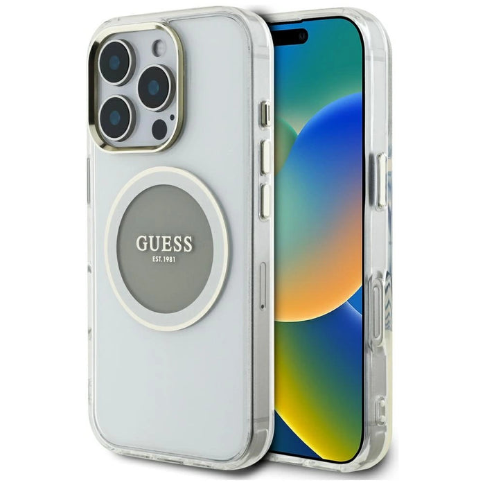 Калъф Guess IML Metal Colored Circle Classic Logo MagSafe за iPhone 16 Pro Max - сив