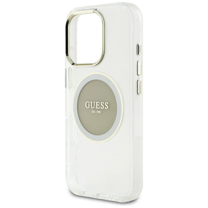 Калъф Guess IML Metal Colored Circle Classic Logo MagSafe за iPhone 16 Pro Max - сив