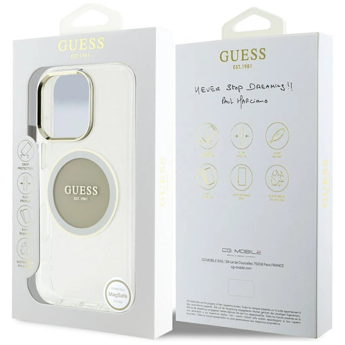 Калъф Guess IML Metal Colored Circle Classic Logo MagSafe за iPhone 16 Pro Max - сив