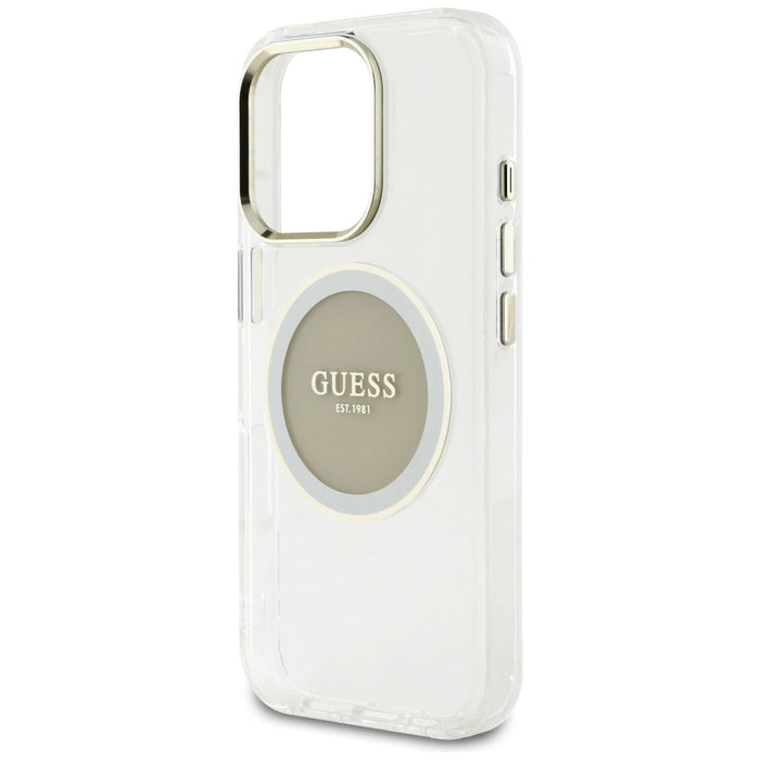 Калъф Guess IML Metal Colored Circle Classic Logo MagSafe за iPhone 16 Pro - сив