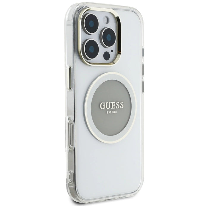 Калъф Guess IML Metal Colored Circle Classic Logo MagSafe за iPhone 16 Pro - сив