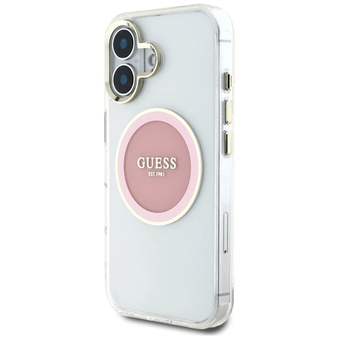 Калъф Guess IML Metal Colored Circle Classic Logo MagSafe iPhone 16 - розов