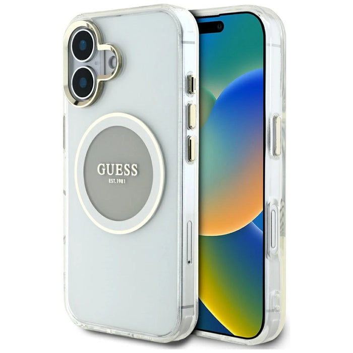 Калъф Guess IML Metal Colored Circle Classic Logo MagSafe за iPhone 16 - сив
