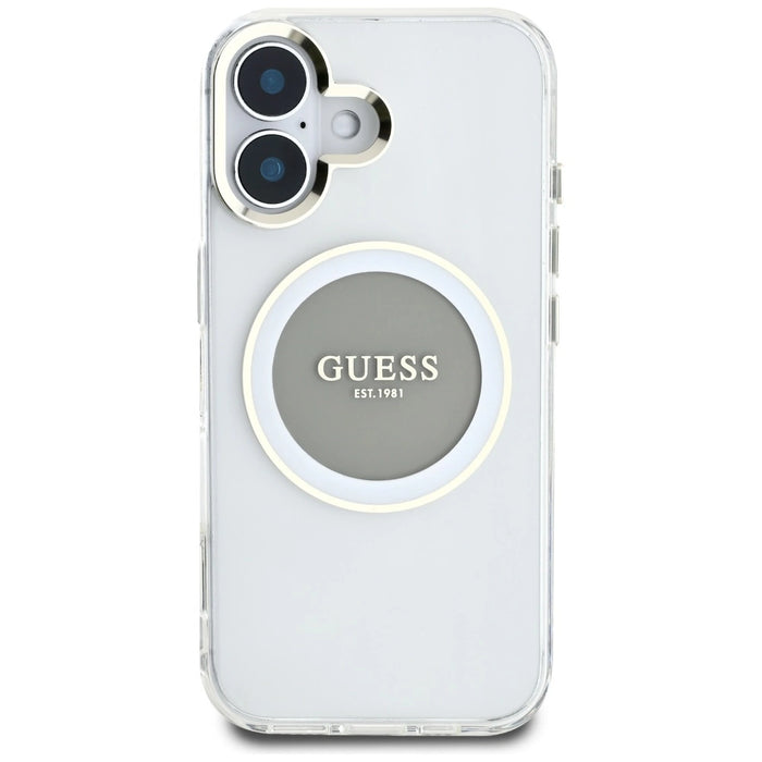 Калъф Guess IML Metal Colored Circle Classic Logo MagSafe за iPhone 16 - сив