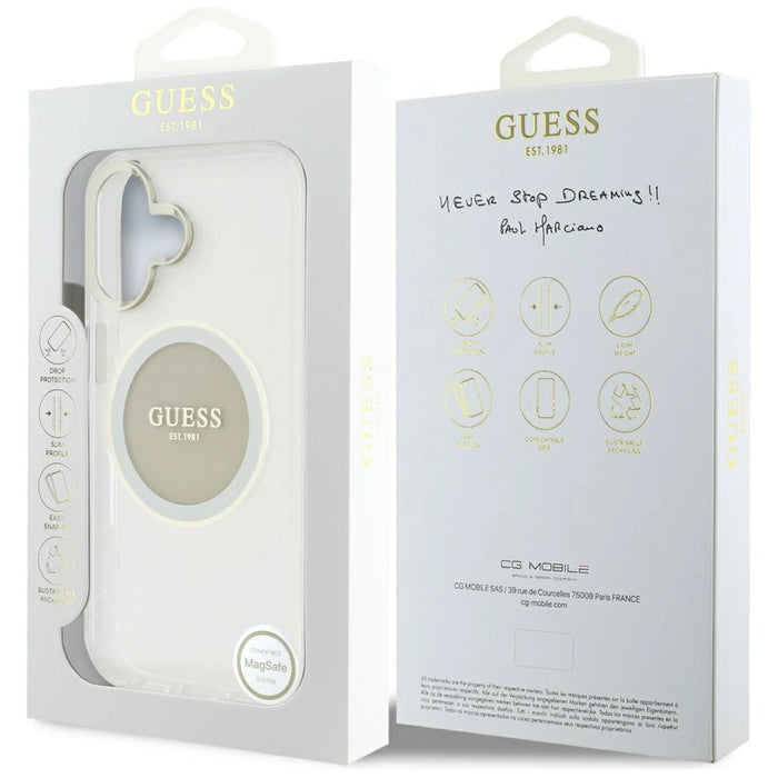 Калъф Guess IML Metal Colored Circle Classic Logo MagSafe за iPhone 16 - сив
