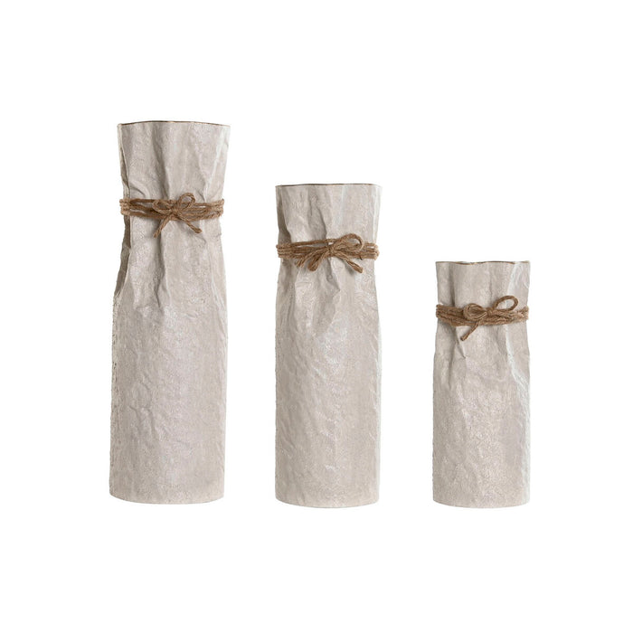 Комплект от 3 Вази Home ESPRIT Бежов Метал Въже 17 x 17 x 54 cm (3 Части)