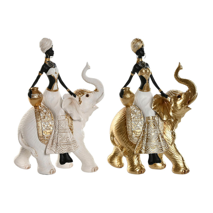 Декоративна фигурка Home ESPRIT Бял Черен Златен Слон Африканка 21 x 11 x 32 cm (2 броя)