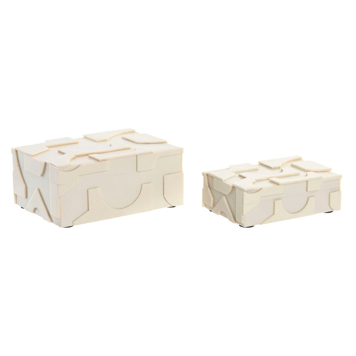 Кутия за бижута Home ESPRIT Бял Смола Кост 18 x 13 x 7,5 cm (2 Части)