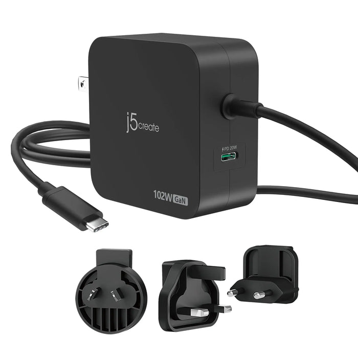 j5create JUP25102V Зарядно 220V- GaN 102W USB-C 2порта- за лаптопи, таблети, телефони