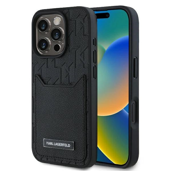 Karl Lagerfeld Cardslots Monogram Калъф за iPhone 16 Pro Max - черен