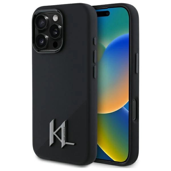 Калъф Karl Lagerfeld Silicone Shadow Metal Initial MagSafe iPhone 16 Pro - черен
