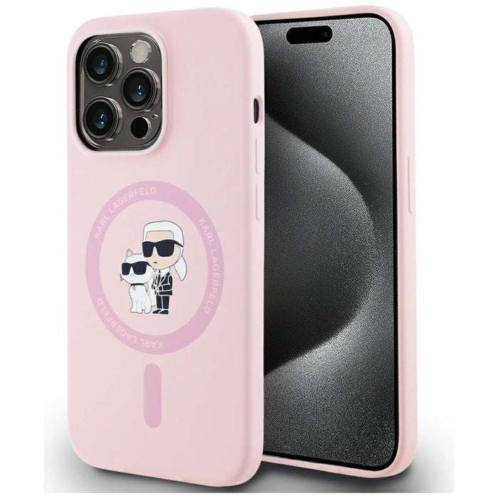Силиконов калъф Karl Lagerfeld Karl&Choupette MagSafe за iPhone 14 Pro - розов