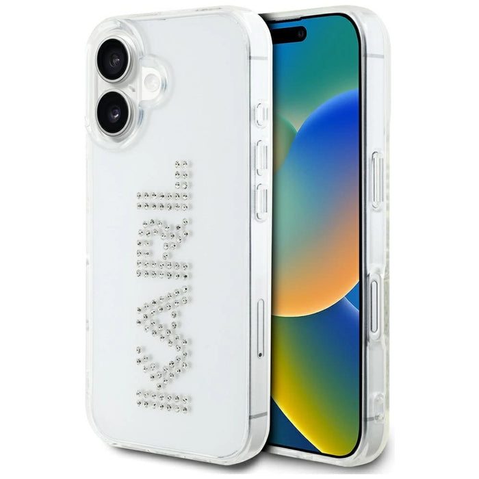 Калъф за iPhone 16 с лого на Karl Lagerfeld IML Rhinestones - прозрачен