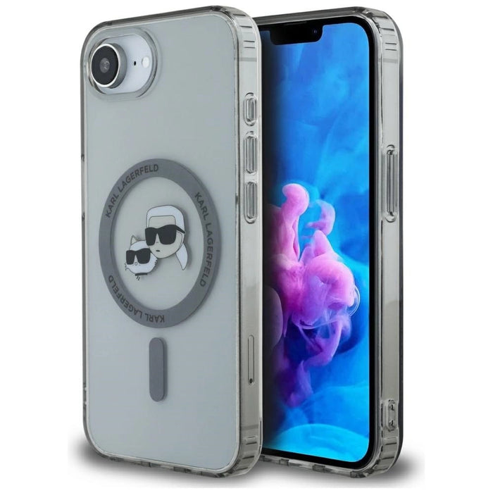 Калъф Karl Lagerfeld IML Metal Karl & Choupette Heads MagSafe iPhone 16e - черен