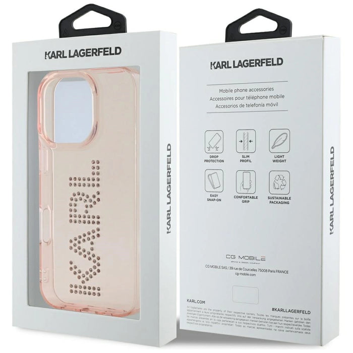 Калъф Karl Lagerfeld IML Rhinestones Logo iPhone 16 Pro Max - розов