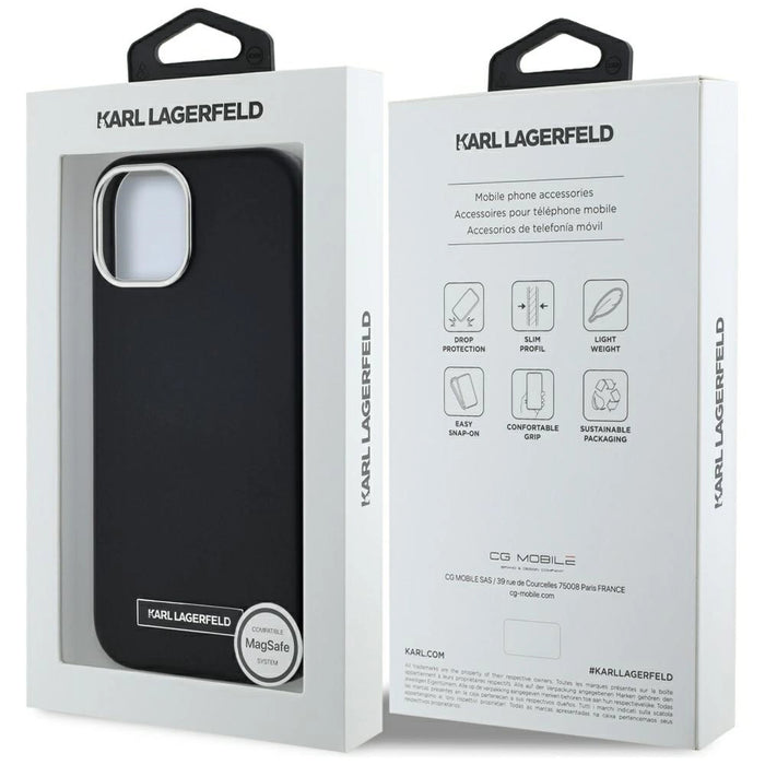 Калъф Karl Lagerfeld FW Metal Plate MagSafe iPhone 15 - черен