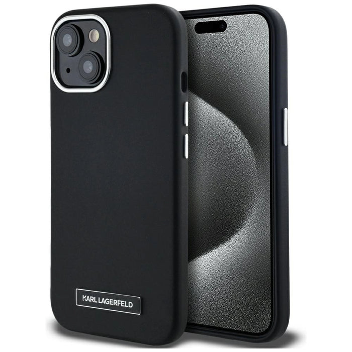 Калъф Karl Lagerfeld FW Metal Plate MagSafe iPhone 15 - черен
