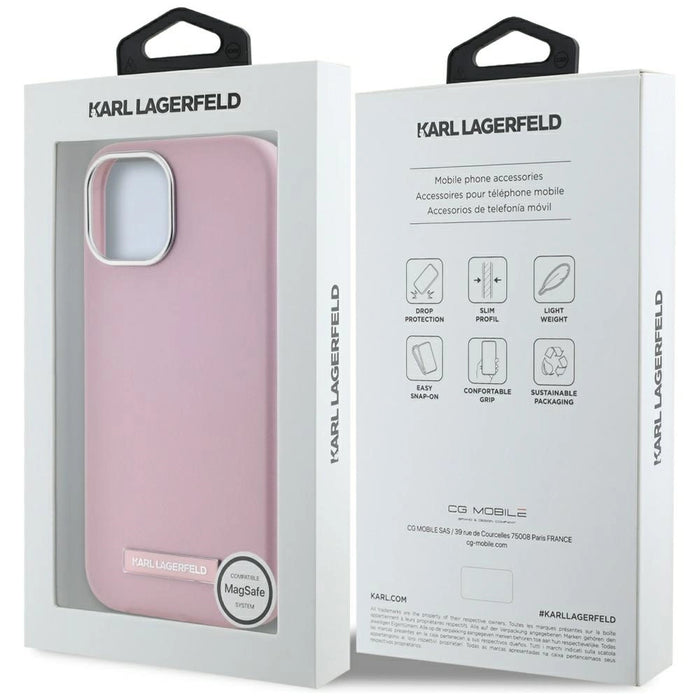 Калъф Karl Lagerfeld FW Metal Plate MagSafe iPhone 15 - розов