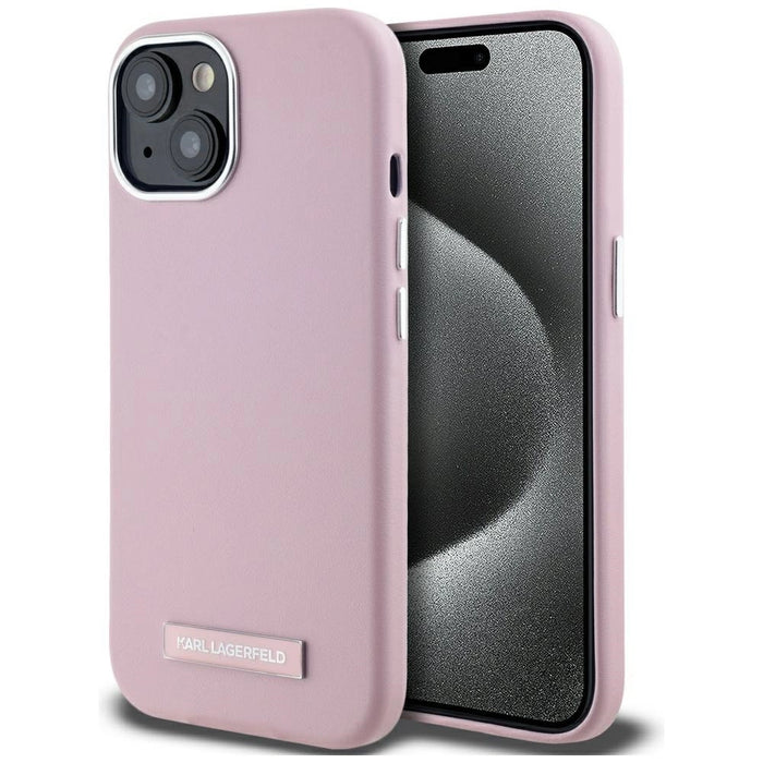 Калъф Karl Lagerfeld FW Metal Plate MagSafe iPhone 15 - розов