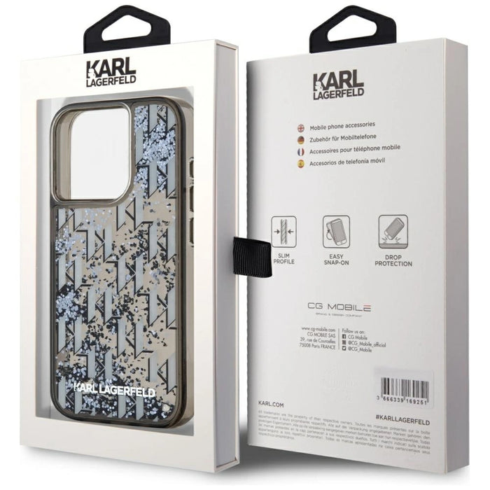 Калъф Karl Lagerfeld Liquide Glitter Monogram Gradient iPhone 15 Pro - черен