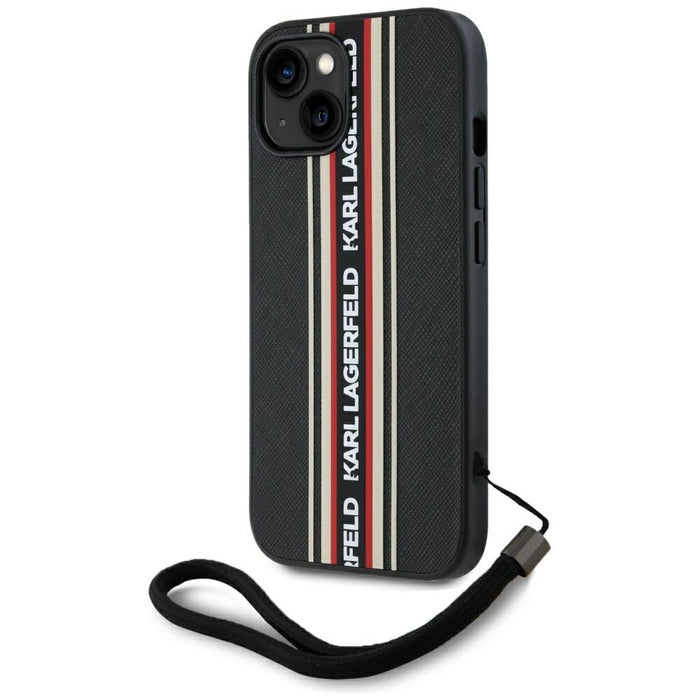 Калъф Karl Lagerfeld Saffiano Athleisure Stripes Cord iPhone 15 - червен