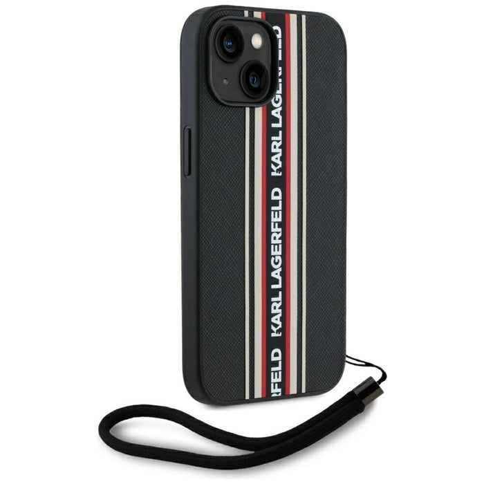 Калъф Karl Lagerfeld Saffiano Athleisure Stripes Cord iPhone 15 - червен