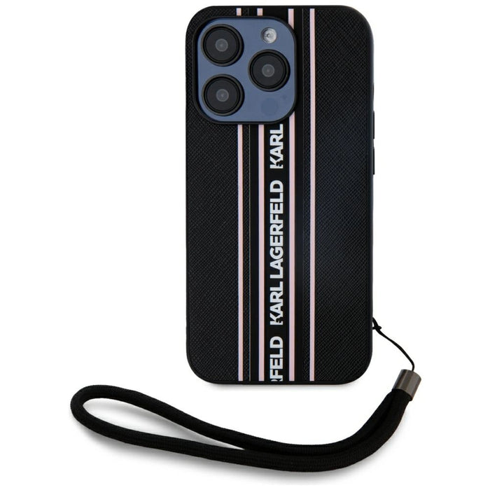 Калъф Karl Lagerfeld Saffiano Athleisure Stripes Cord iPhone 15 Pro - розов