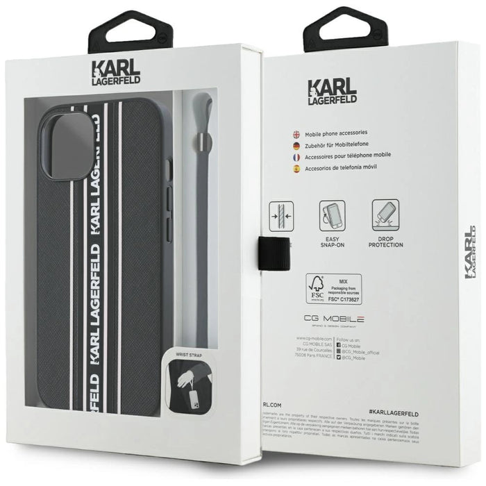 Калъф Karl Lagerfeld Saffiano Athleisure Stripes Cord iPhone 15 - розов