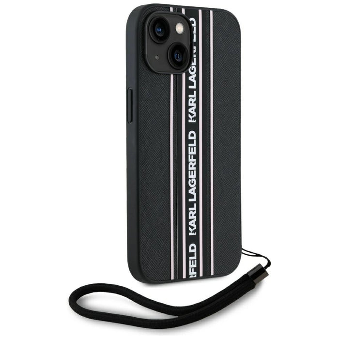 Калъф Karl Lagerfeld Saffiano Athleisure Stripes Cord iPhone 15 - розов