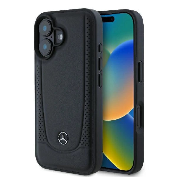 Кожен градски калъф Mercedes за iPhone 16 Plus - черен