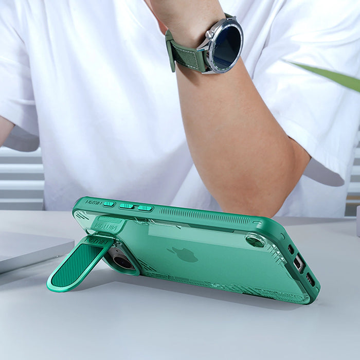 Nillkin Iceblade Prop Case с капак за обектив и стойка за iPhone 16e - зелен