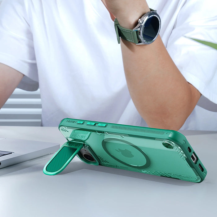 Nillkin Iceblade Prop магнитен калъф с капак за камера и стойка за iPhone 16e - зелен