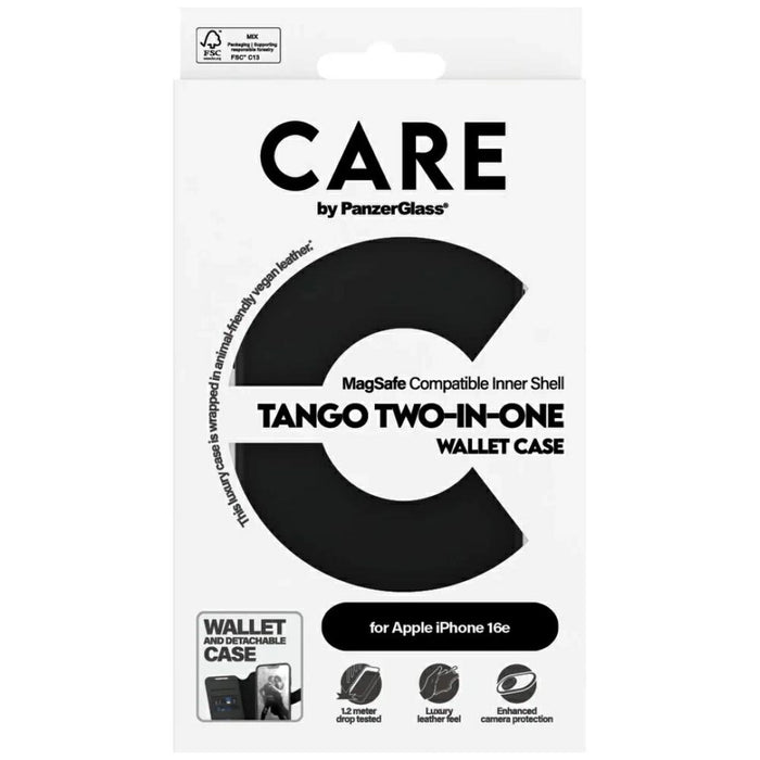CARE by PanzerGlass Feature Tango 2in1 Wallet Case за iPhone 16e - черен