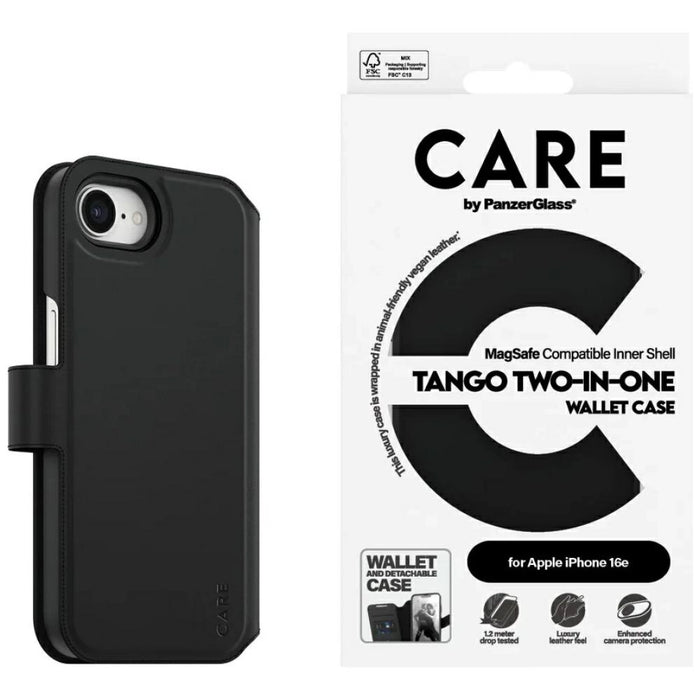 CARE by PanzerGlass Feature Tango 2in1 Wallet Case за iPhone 16e - черен
