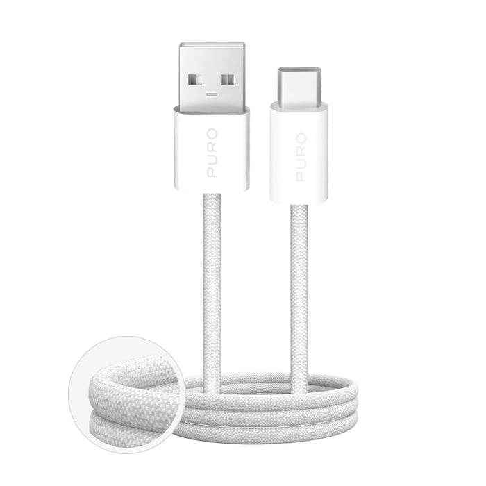 Puro Fabrik 2.0 10W USB-A - USB-C плетен кабел 1,5 м - бял