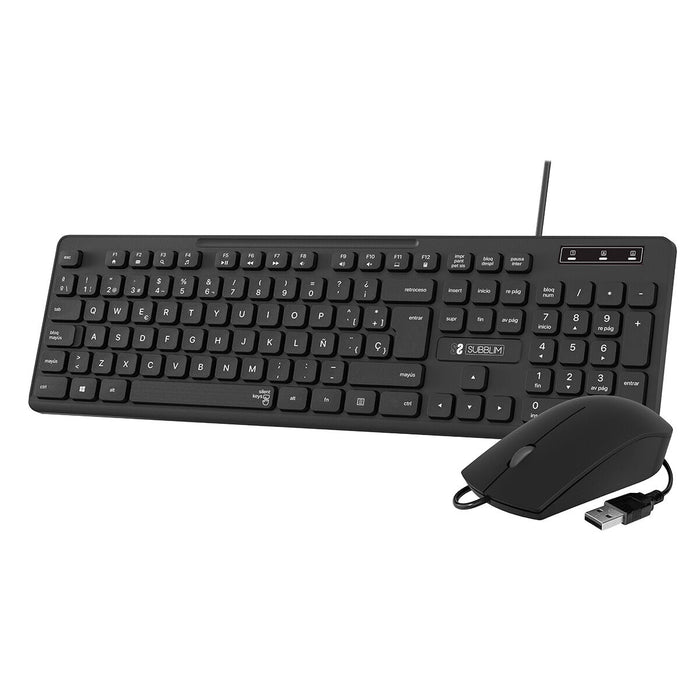 Клавиатура с мишка Subblim SLIM Черен QWERTY