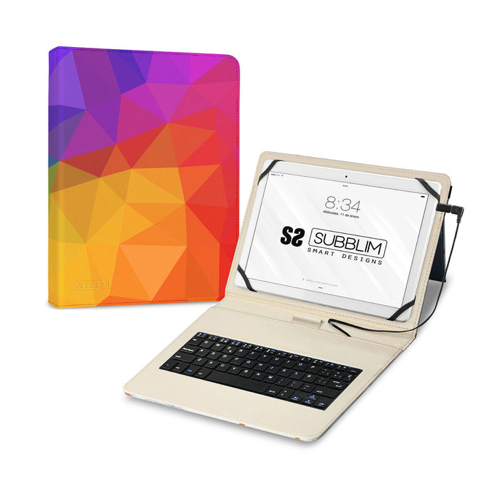 Блуту Клавиатура с Поставка за Таблет Subblim SUBKT1-USB053 Принтиран Испанска Qwerty QWERTY