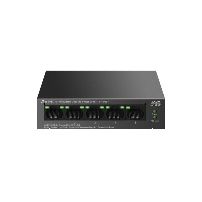 TP-Link LiteWave 5-портов гигабитов настолен превключвател с 4-порта PoE+