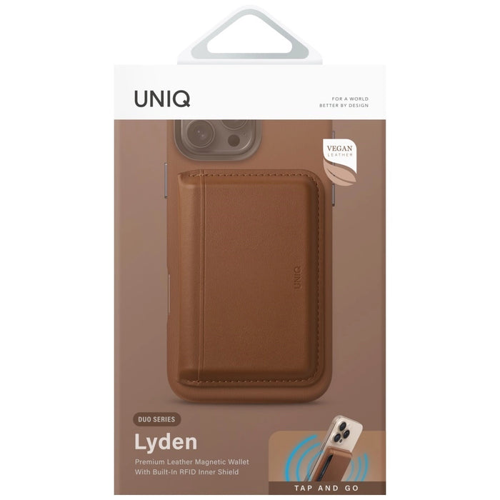 Uniq Lyden DS RFID магнитен портфейл със стойка за телефон - кафяв