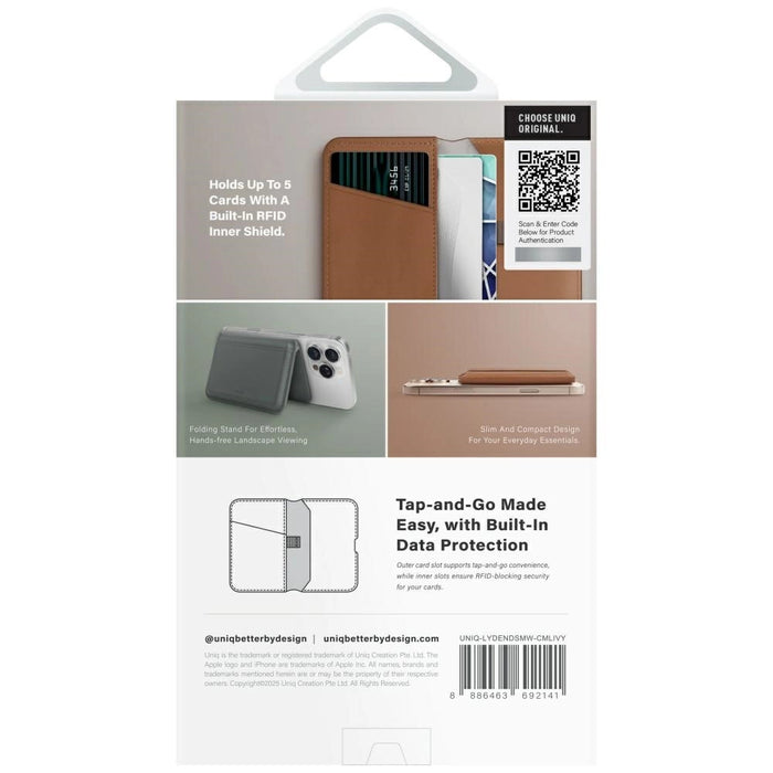 Uniq Lyden DS RFID магнитен портфейл със стойка за телефон - кафяв