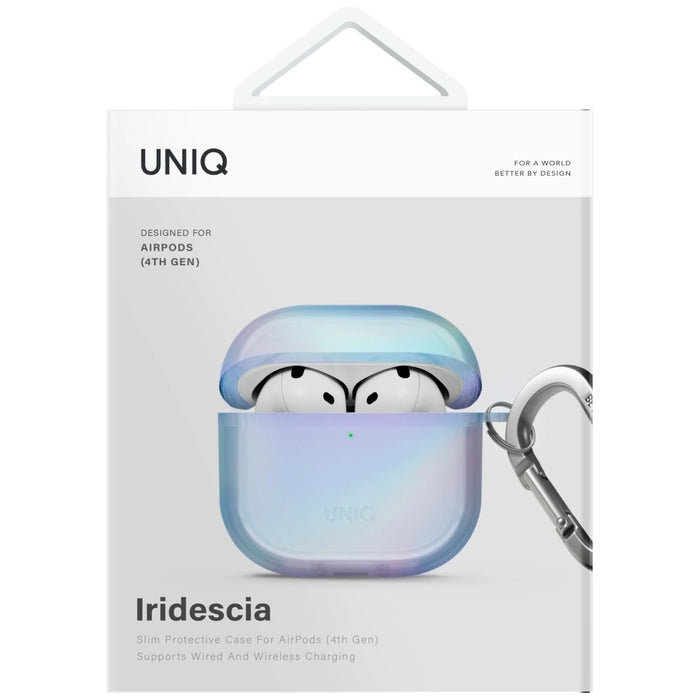 Калъф Uniq Iridescia за AirPods 4 Hang Case - холо син