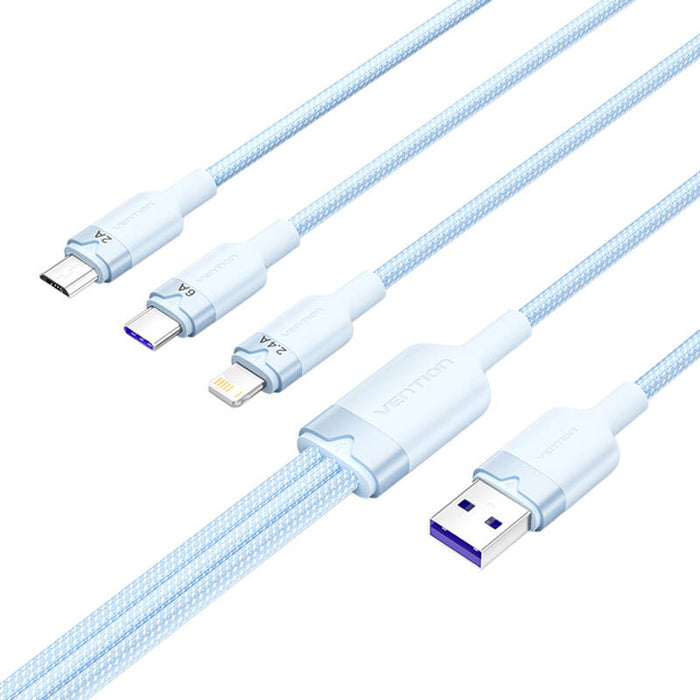USB 2.0 A към 3-в-1 6A кабел Vention CTRLG 1.5M (син)