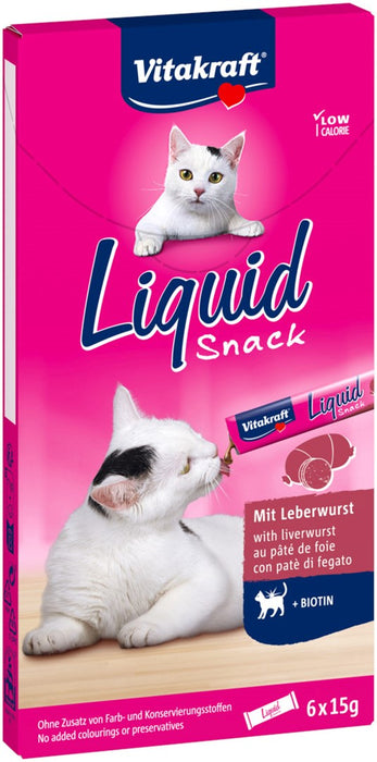 VITAKRAFT Liquid Snack Liver с биотин - лакомство за котки - 6x15g