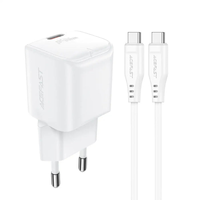 Адаптер Acefast A77 Mini PD 30W GaN + USB - C кабел бели