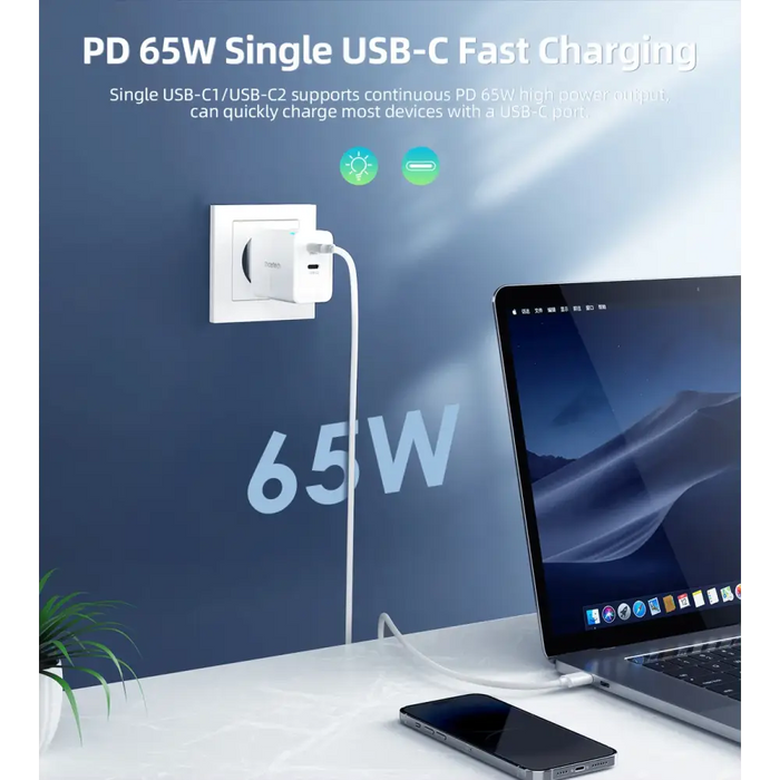 Адаптер Choetech PD6013 2x USB-C PD 65W GaN бял