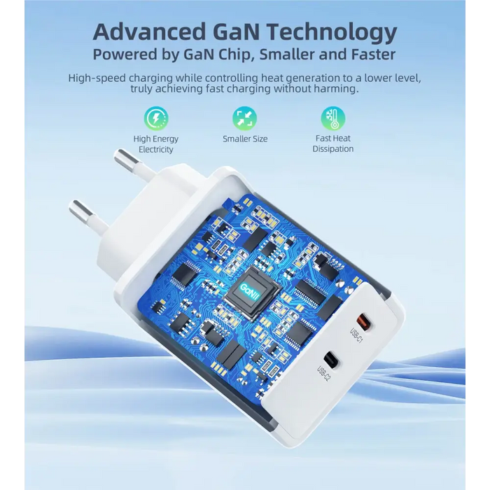 Адаптер Choetech PD6013 2x USB-C PD 65W GaN бял