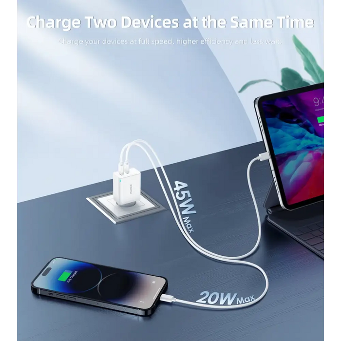 Адаптер Choetech PD6013 2x USB-C PD 65W GaN бял