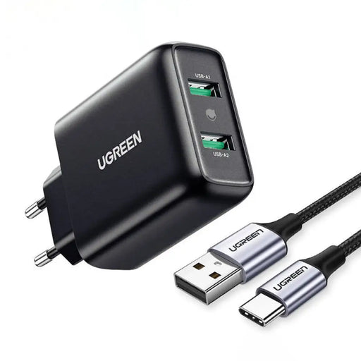 Адаптер UGREEN 2x USB-A 18W PD 3.0 EU черен